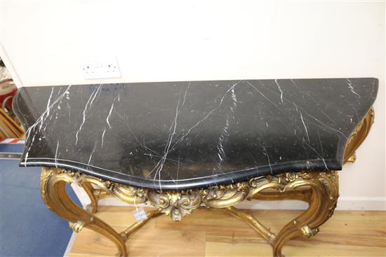A Louis XV style gilt carved wood marble topped console table W.138cm